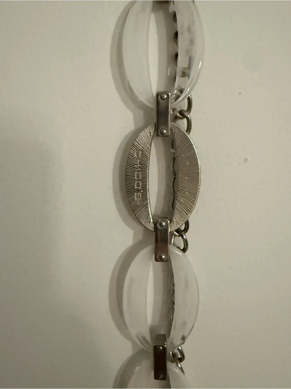 Chico’s Silver Clear Lucite Oval Link Chain Belt Statement Y2K
